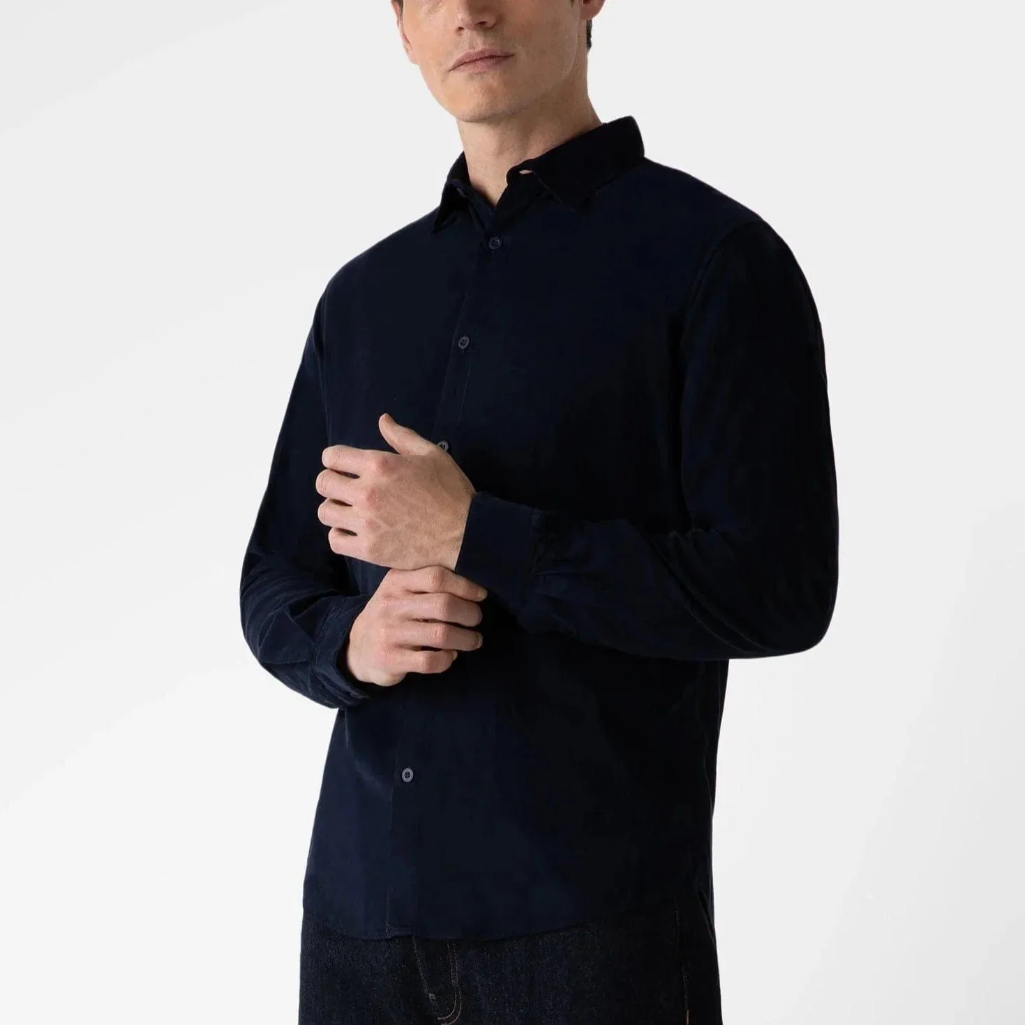 Sunspel Fine Cord Shirt in Navy
