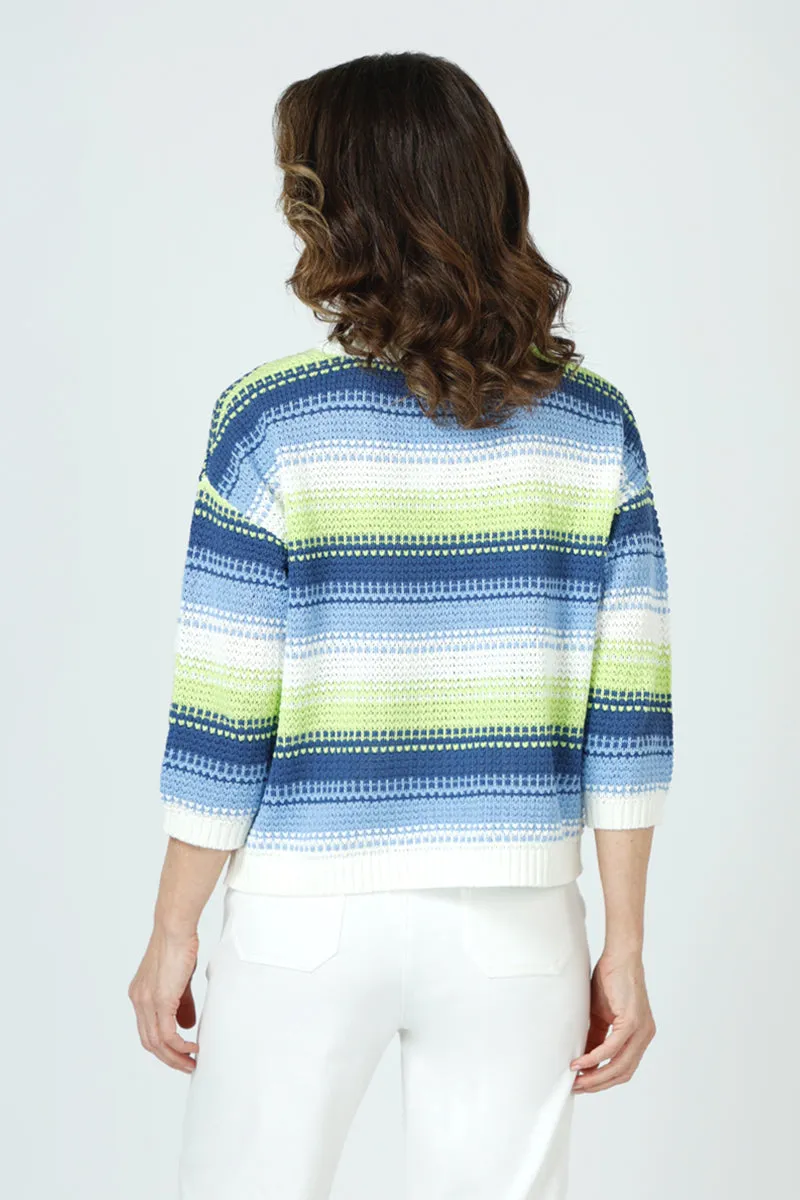 Ten Oh 8 Combo Stripe V Neck Sweater