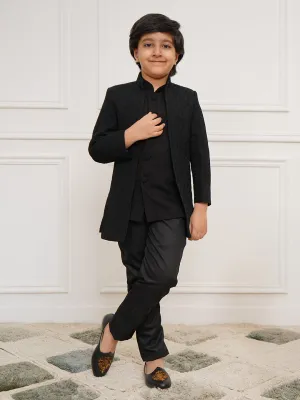 VASTRAMAY Boys' Black Open Indowestern set