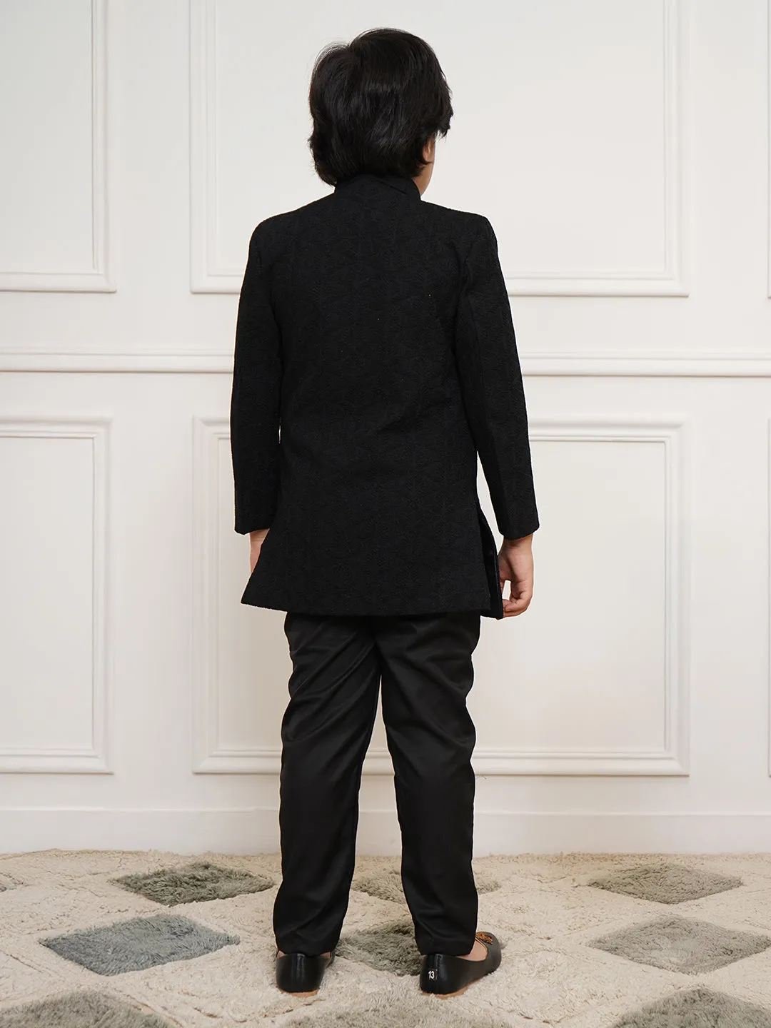 VASTRAMAY Boys' Black Open Indowestern set
