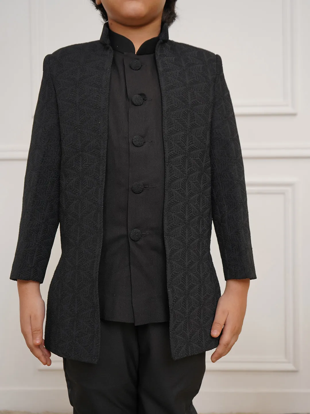 VASTRAMAY Boys' Black Open Indowestern set
