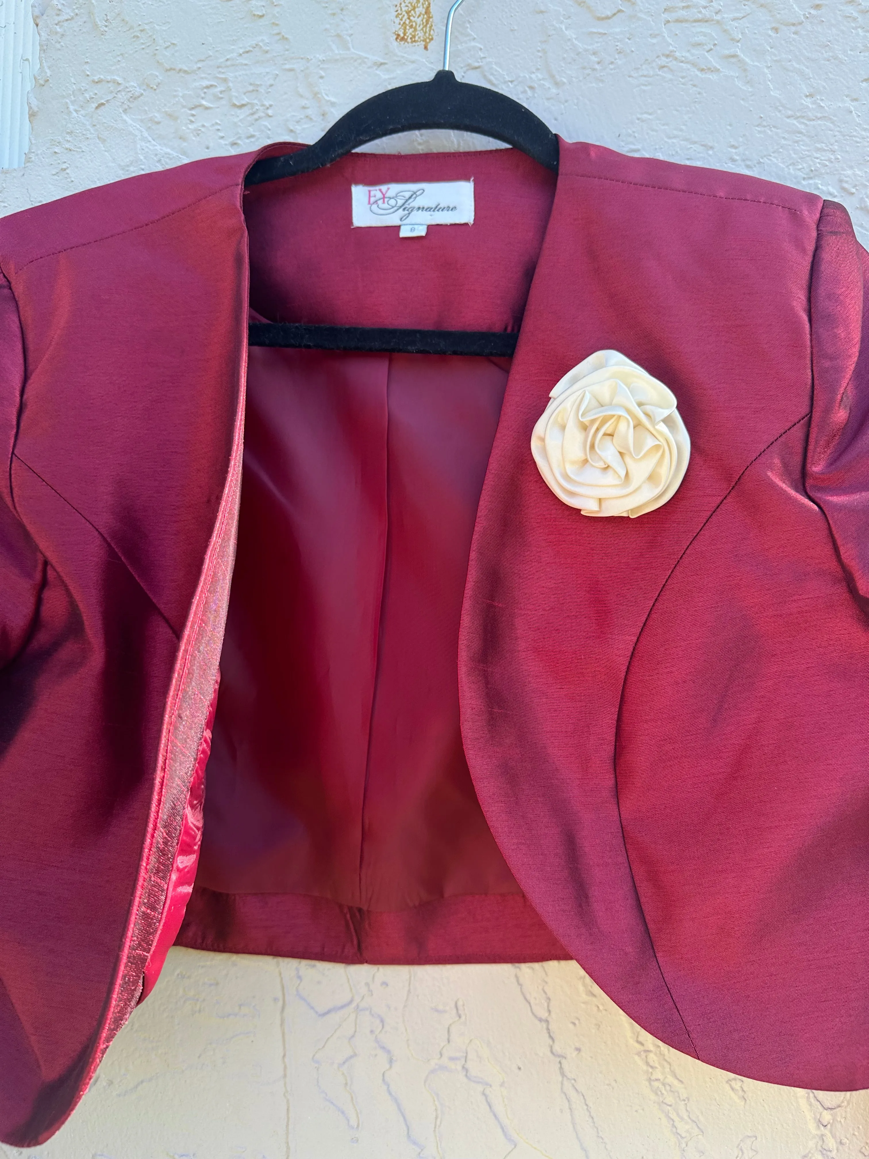 Vintage 80s Maroon Iridescent Cropped Embellished Blazer ('8')