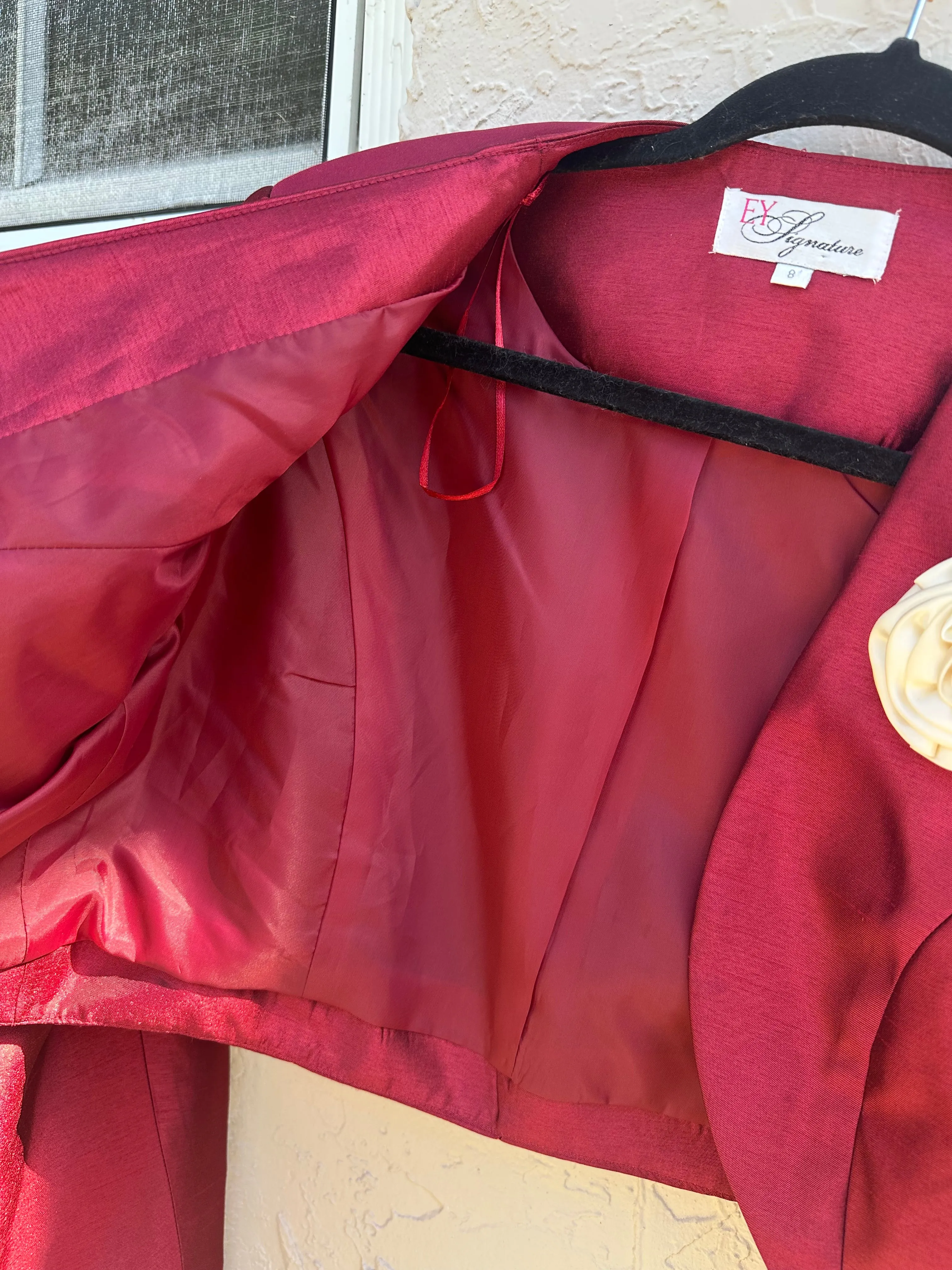 Vintage 80s Maroon Iridescent Cropped Embellished Blazer ('8')