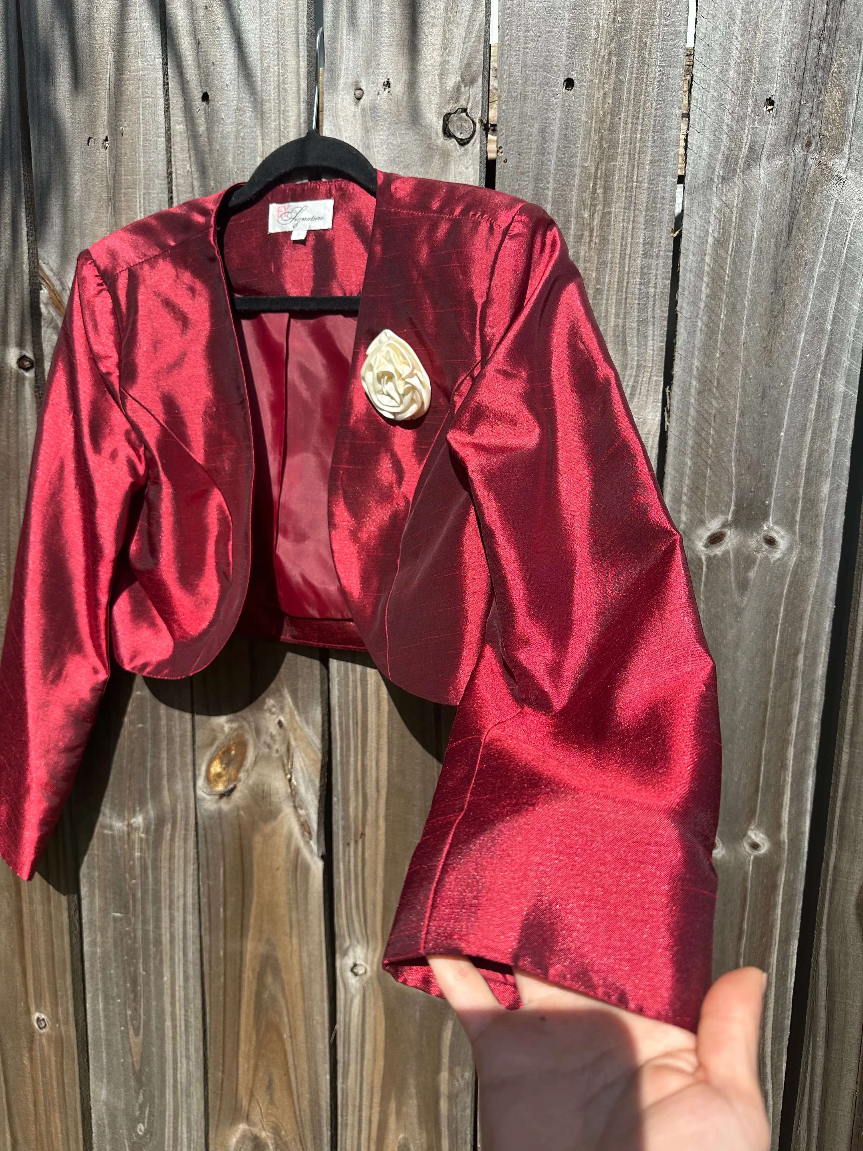 Vintage 80s Maroon Iridescent Cropped Embellished Blazer ('8')
