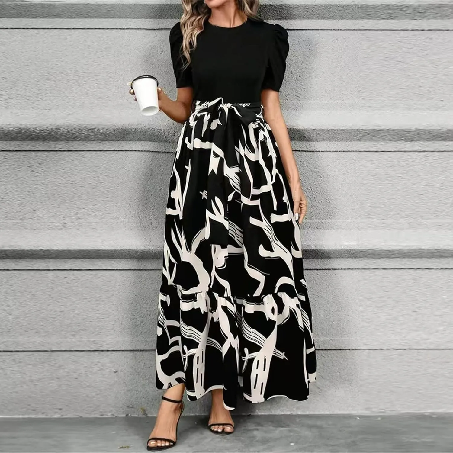 Wedding Guest Dresses for Women 2025 Summer Short Sleeve Floral Long Dress Cocktail Party A Line Flowy Maxi Skirts
