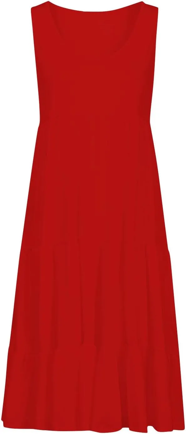 Women Plus Size Summer Dresses Loose Fit Crew Neck Sleeveless Sundress Cute Peplum Tired Beach Vacation Midi Dress