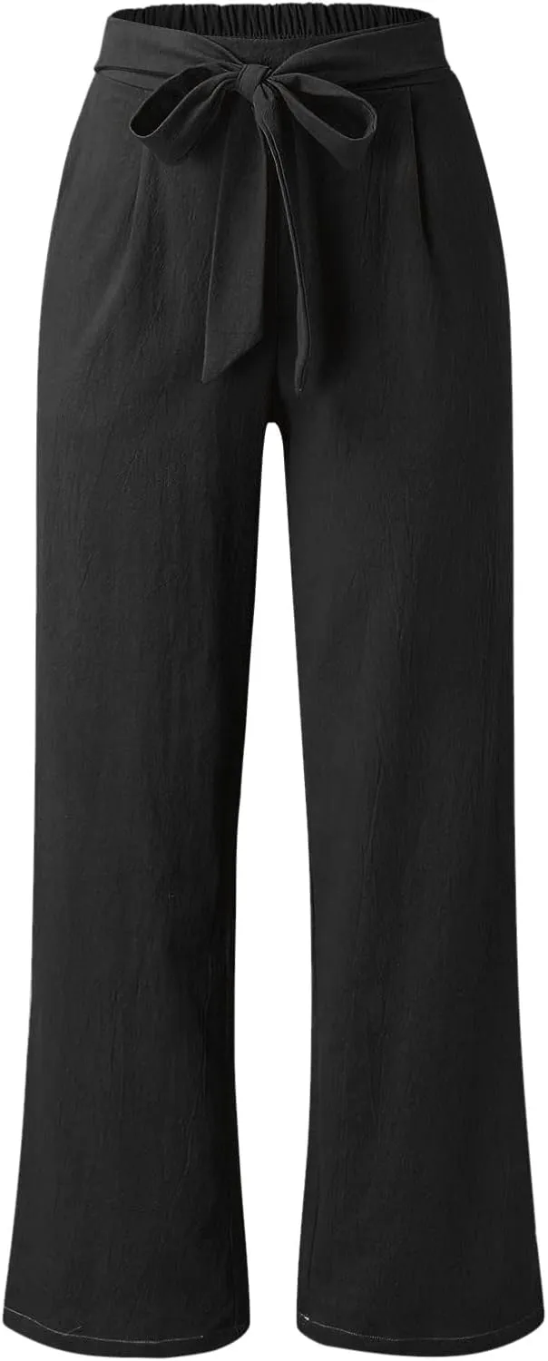 Womens Linen Summer Trendy Pants High Waist Straight Slim Fit Pants Beach