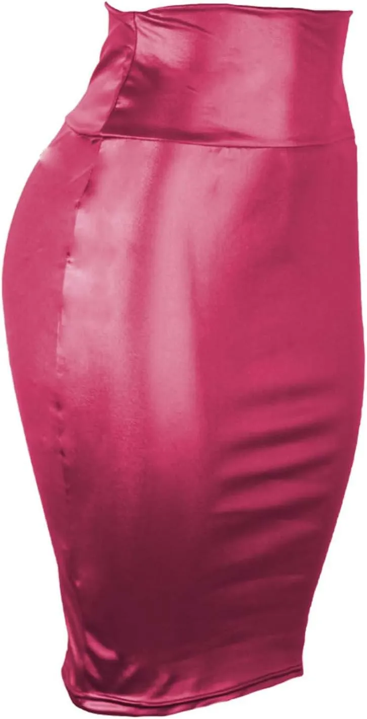 Womens Sexy Bodycon Faux Leather Skirts High Waisted Sexy Hip-Wrap Slim-Fit Pencil Skirt Knee Length Midi Skirt