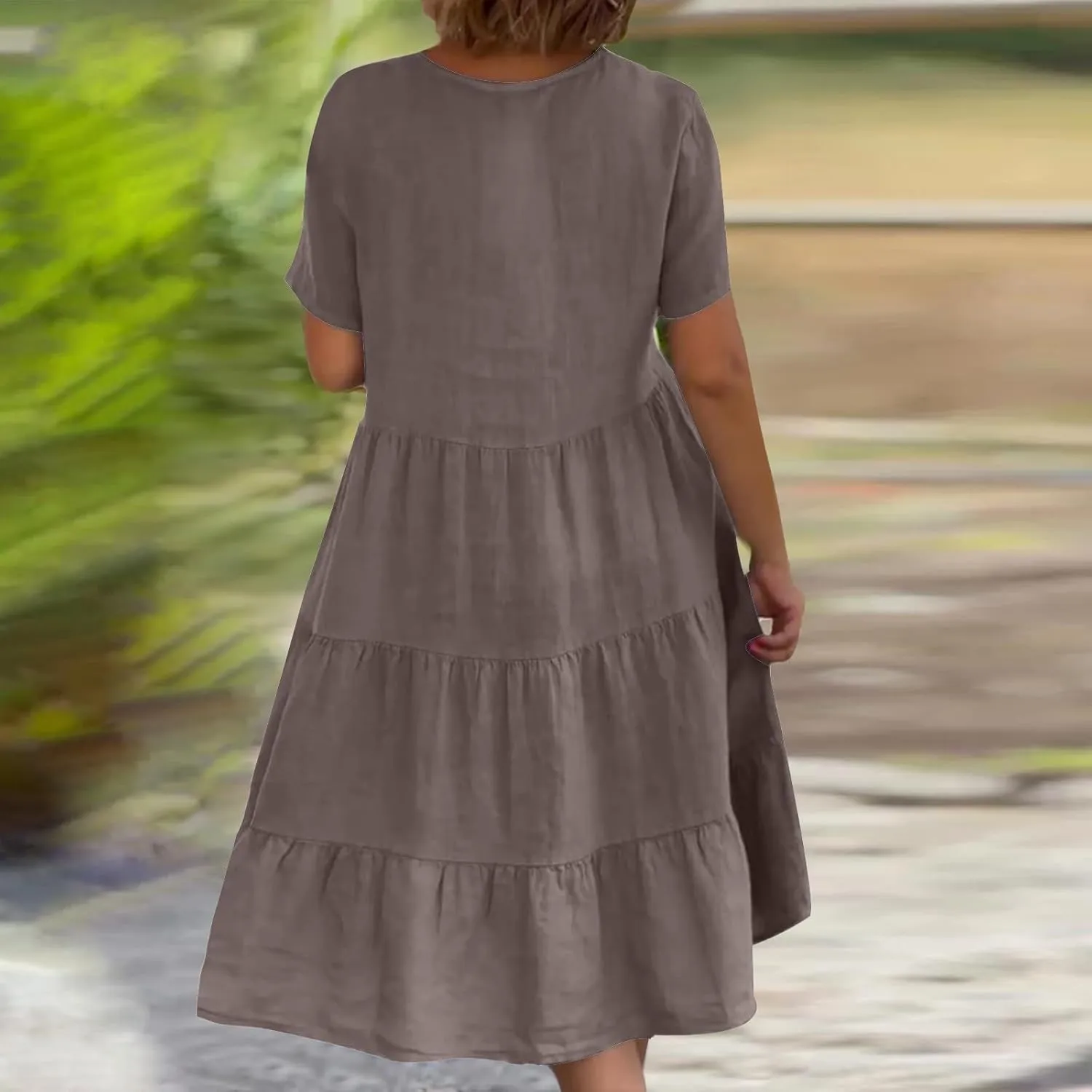 Womens Summer Dresses Casual V-Neck Short Sleeve Flowy Mini Dress Trendy Solid A-Line Ruffle Tiered Swing Dresses
