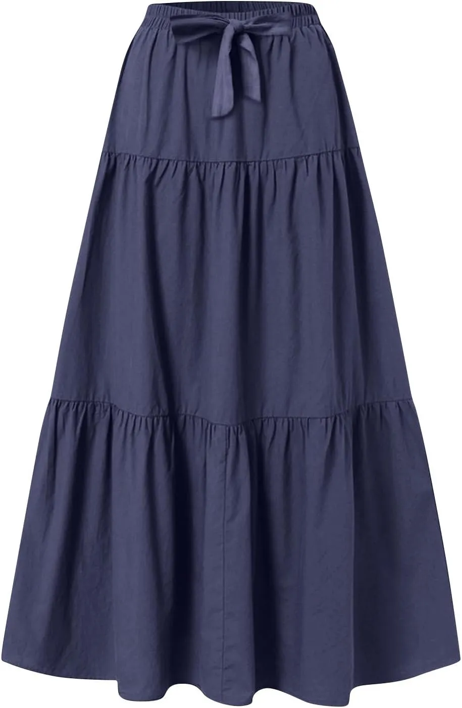 Women's Summer Flowy Swing Midi Skirts Boho High Elastic Waist Fake Drawstring Floral Print A line Casual Cute Skirt