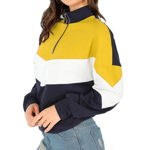 Zipper Up Colorblock Loose Hoodie
