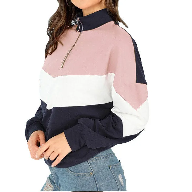 Zipper Up Colorblock Loose Hoodie