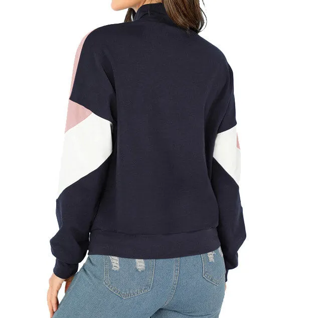 Zipper Up Colorblock Loose Hoodie
