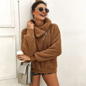 Zipper Up Pockets Winter Teddy Hoodie